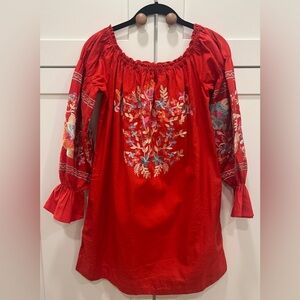 FREE PEOPLE 100% COTTON EMBROIDERED DRESS/TUNIC TOP, SIZE XS.